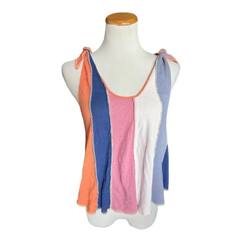 Womens We the Free by Free People Textured Color Block Tie Shoulder Tank Top - S